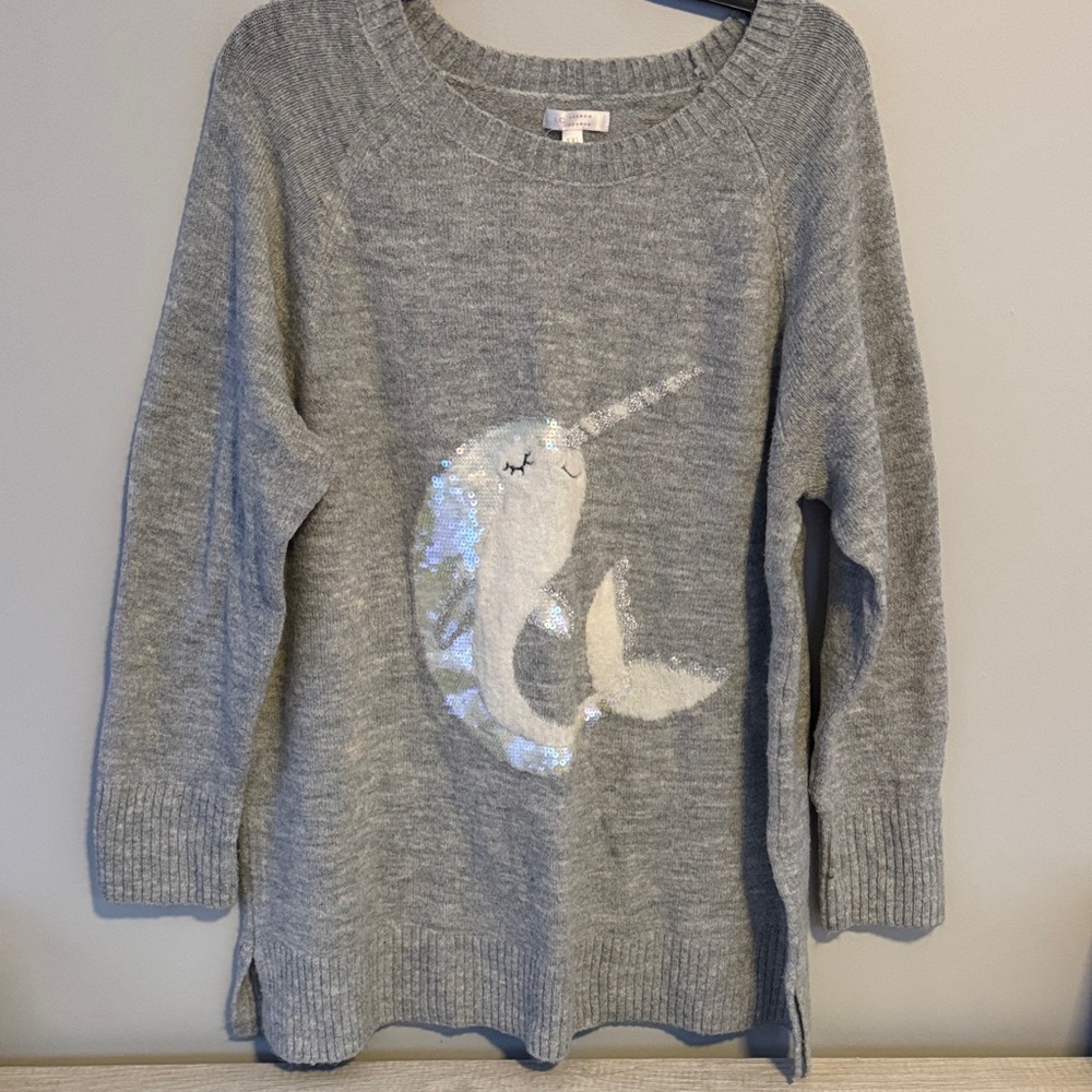 LC Lauren Conrad Gray Sweater with Narwhal Design